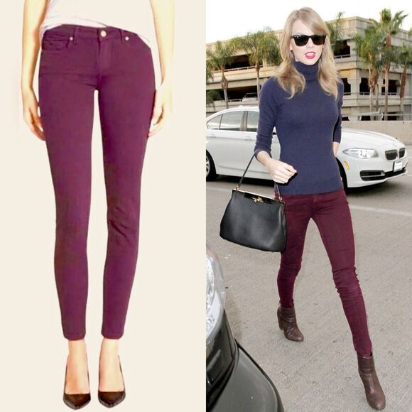Y2K Paige Peg Skinny Slim Jeans Women’s 28 Burgundy Maroon Swiftie Academia Vamp - Picture 1 of 14